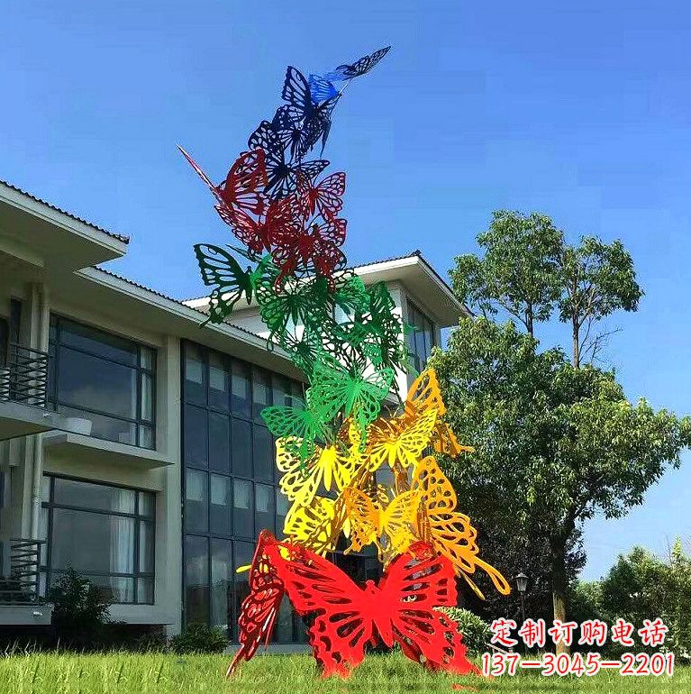 泸州小区园林不锈钢彩色蝴蝶景观雕塑
