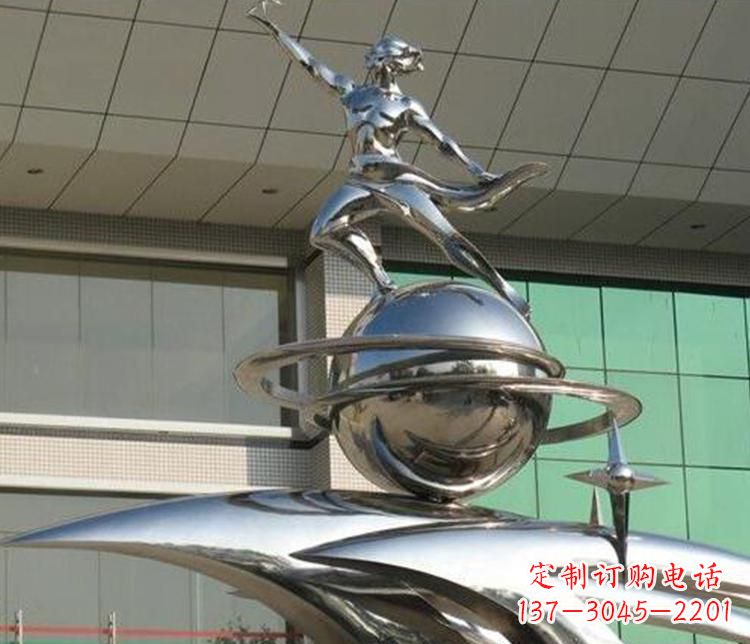 泸州校园不锈钢地球和学生景观雕塑