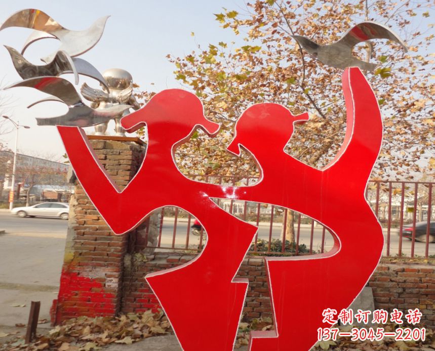 泸州校园不锈钢剪影人物和和平鸽雕塑