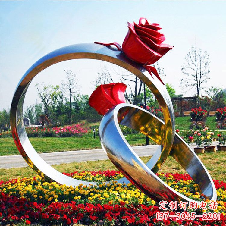 泸州园林花丛不锈钢玫瑰花戒指雕塑