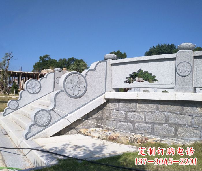泸州园林景观大理石镂空莲花石栏板 (2)