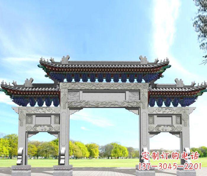泸州园林景观仿古三门石牌坊