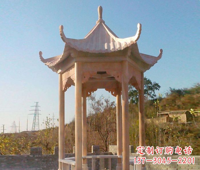 泸州园林景观晚霞红单层石雕凉亭