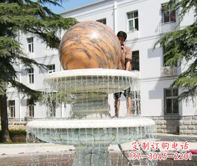泸州园林景观晚霞红风水球喷泉石雕 (2)