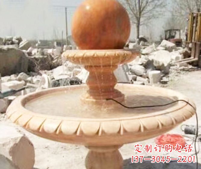 泸州园林景观晚霞红风水球喷泉石雕 (3)