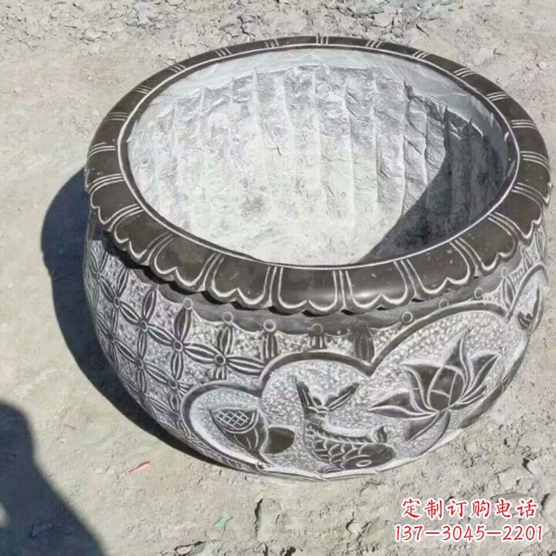 泸州园林莲花鱼纹石雕水缸