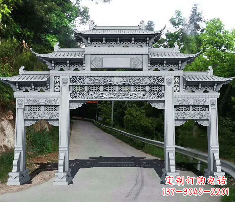 泸州园林三门石牌坊景观石雕