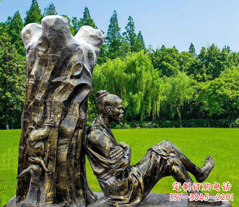 泸州园林守株待兔典故人物铜雕