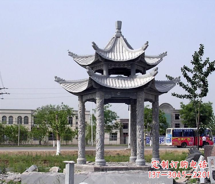 泸州园林双层仿古凉亭石雕