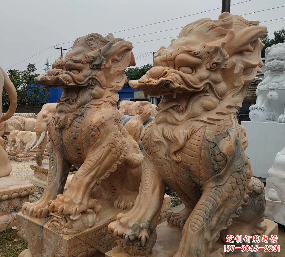 泸州园林晚霞红古代招财神兽麒麟石雕
