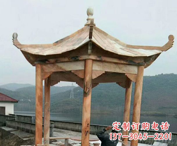 泸州园林晚霞红单层石凉亭景观石雕