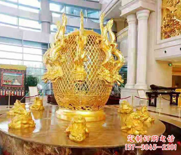 泸州张衡地动仪企业景观雕塑摆件纯铜鎏金古仪器