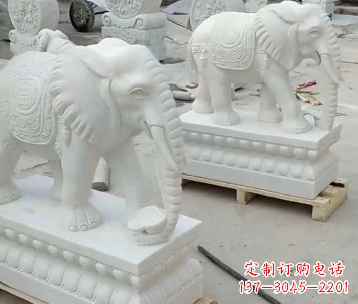 泸州招财动物汉白玉大象石雕 (2)
