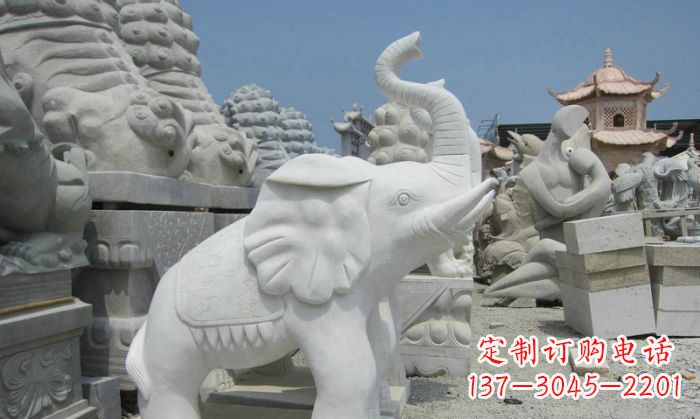 泸州招财动物汉白玉长鼻小象石雕
