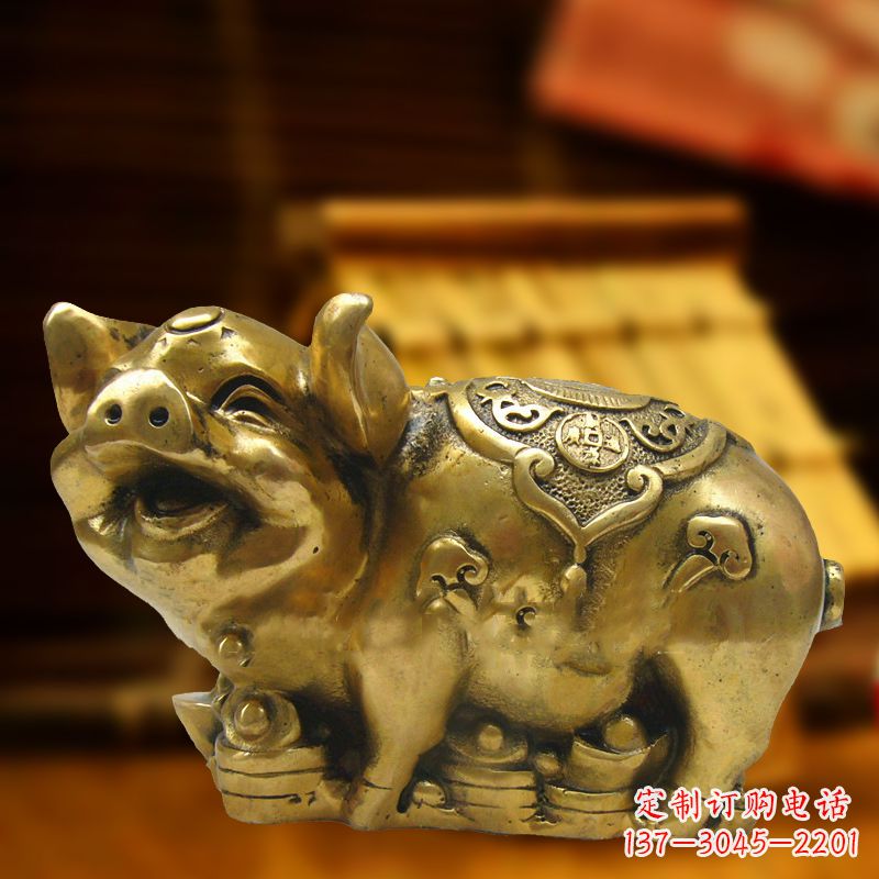 泸州招财金猪铜雕-风水生肖动物雕塑企业商场美陈摆件