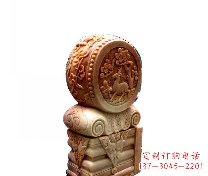 泸州招财石门墩晚霞红抱鼓石