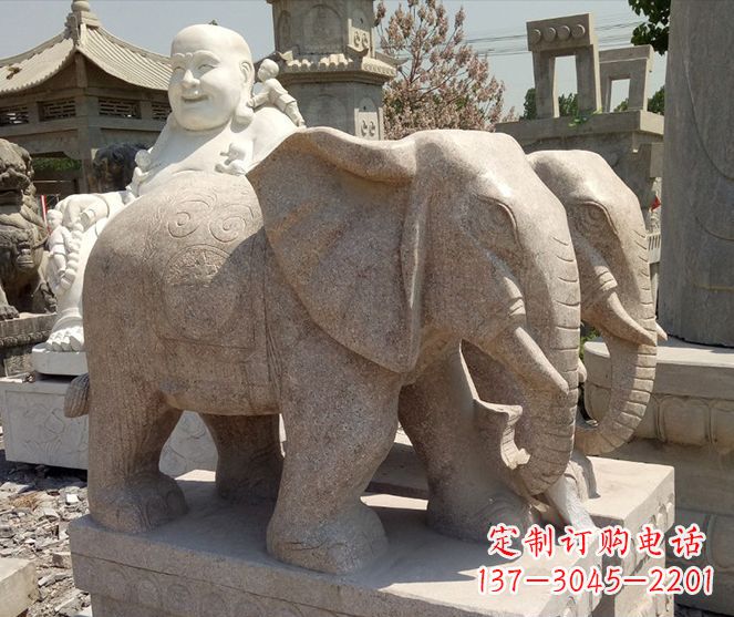 泸州招财晚霞红大象石雕 (2)